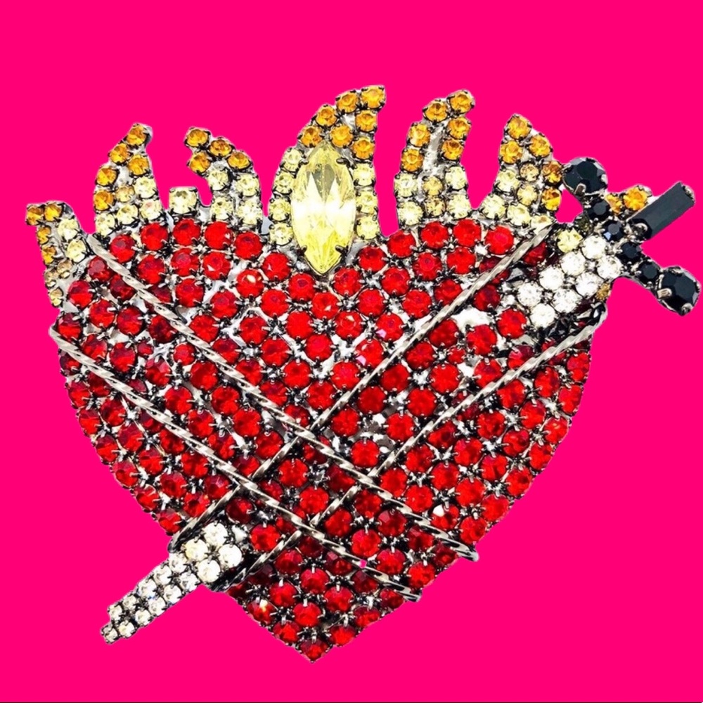Vibrant Sacred Heart & Dagger Brooch - Rockabilly